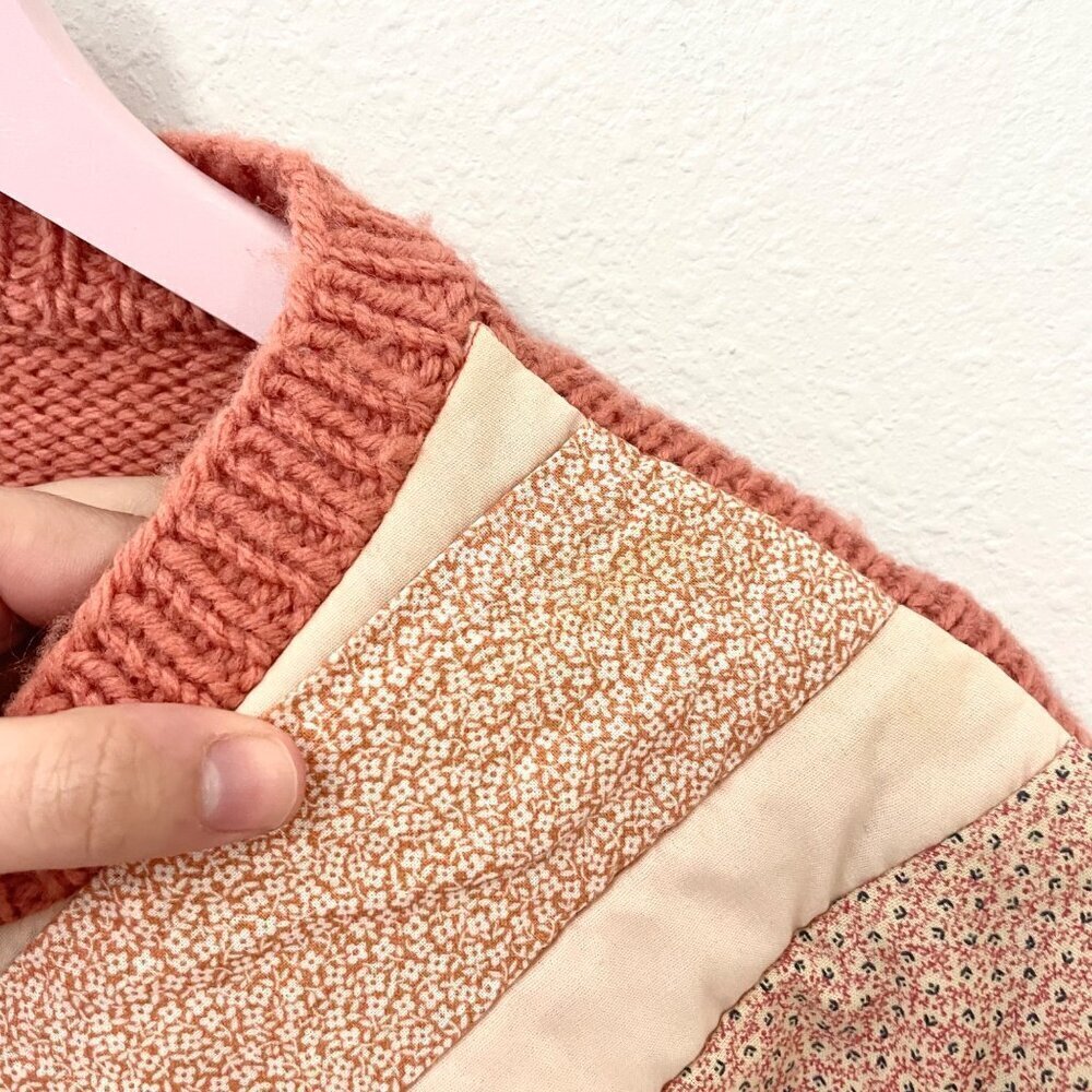 Cottagecore Hand Knit Peach Patchwork Sweater Siz… - image 4